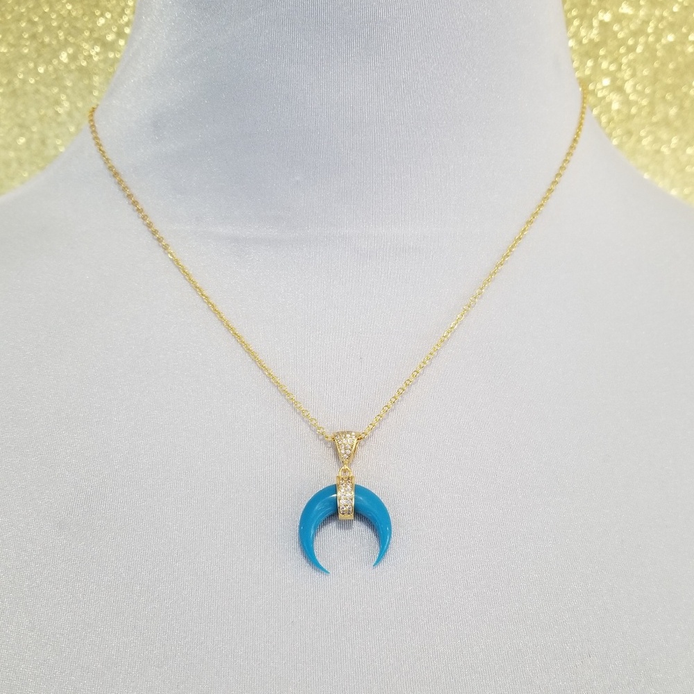 Turquoise crescent moon gold chain necklace